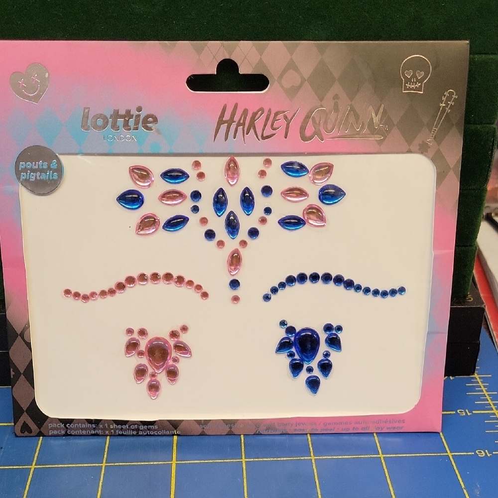 Lottie London Harley Quinn Face Pink & Blues Gems New Sealed Package